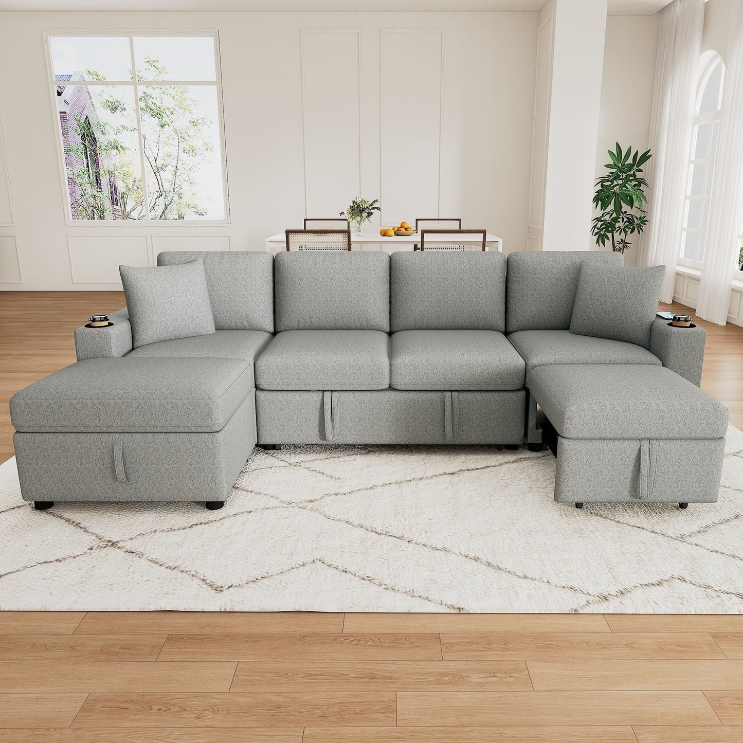109.1' Sectional Sofa Convertible Pull-out Sofa Bed with Storage Ottoman Streamdale Furniture