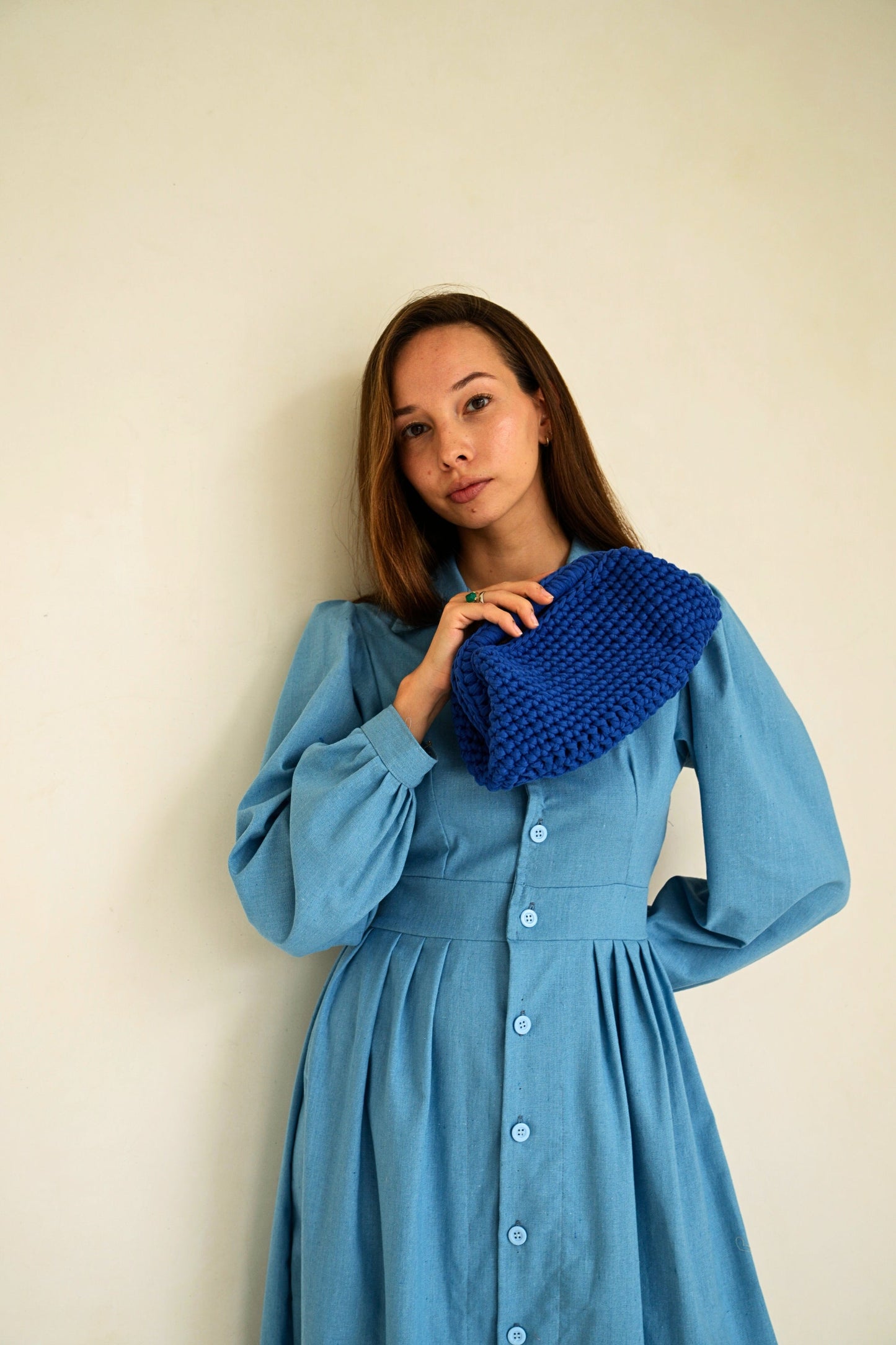 Cali Top Handle Knit Clutch in Indigo Powered by People