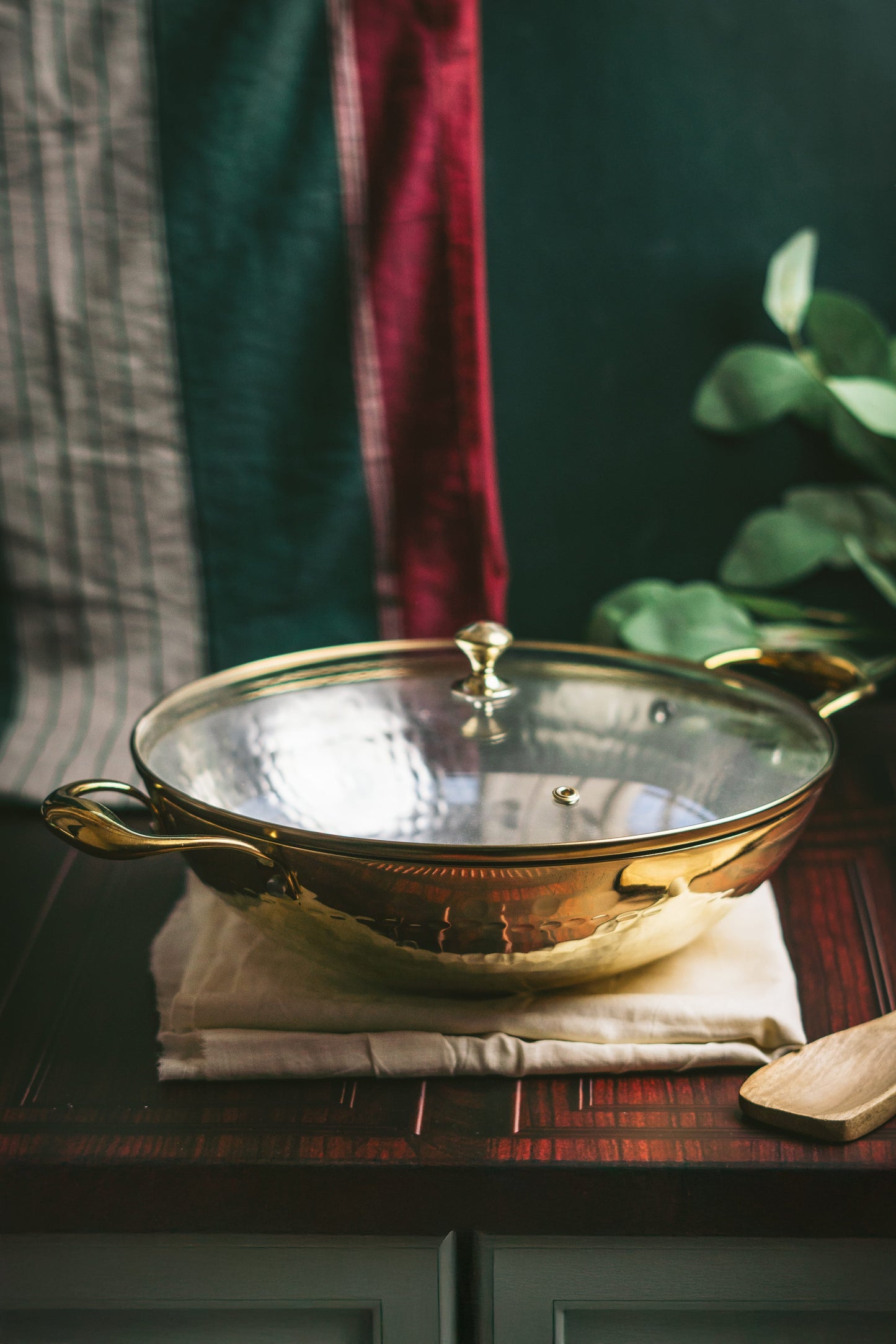 Brass Wok with Glass lid (Circular & Deep cooking/ serving Utensil) Powered by People