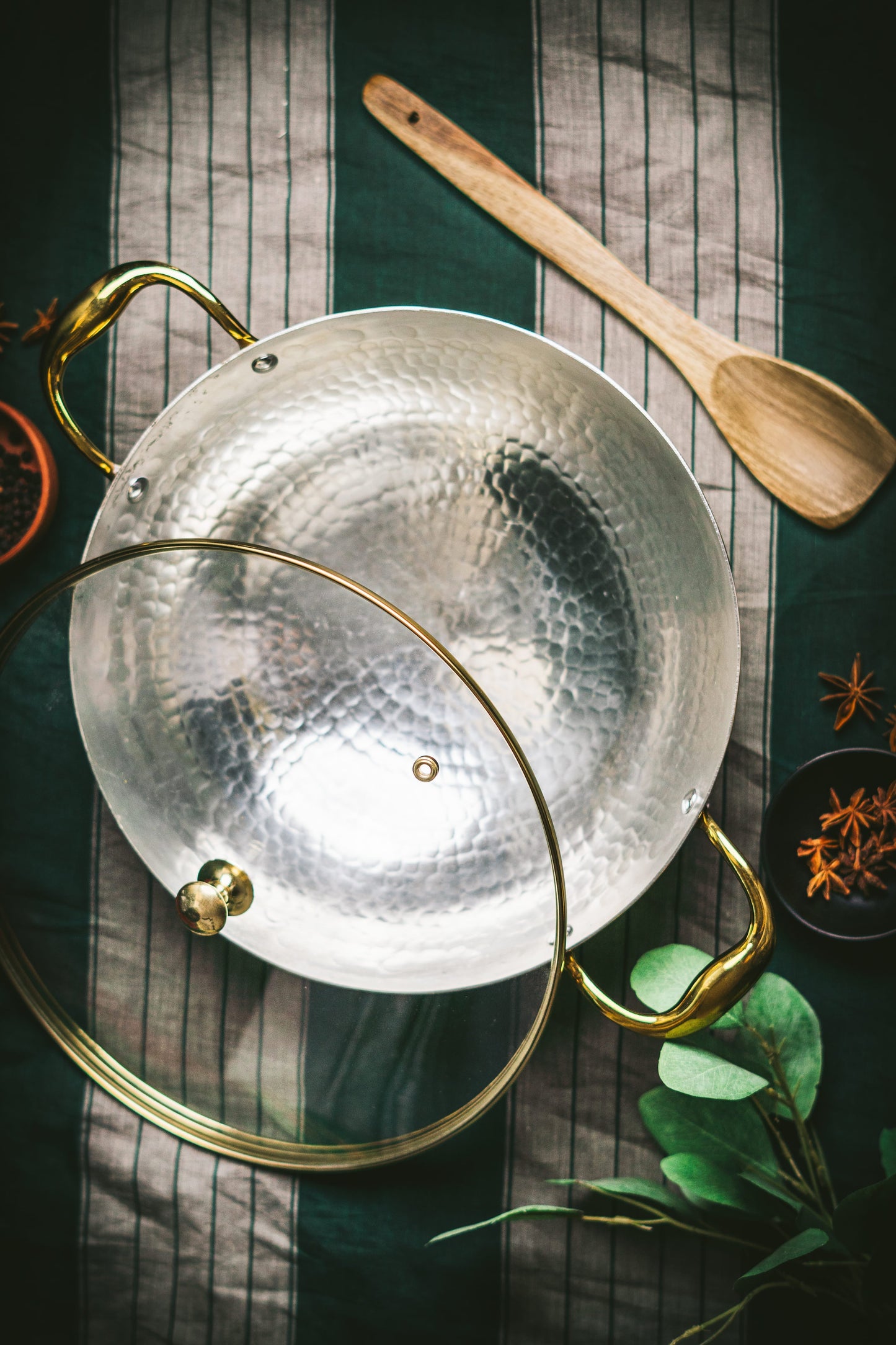 Brass Wok with Glass lid (Circular & Deep cooking/ serving Utensil) Powered by People