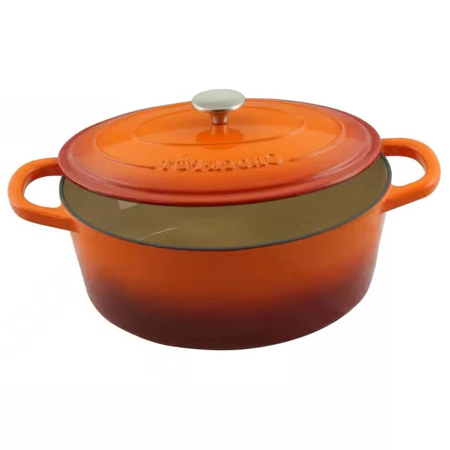 7-Quart Enameled Orange Sunburst Cast Iron Dutch Oven with Lid Melrose Home Design