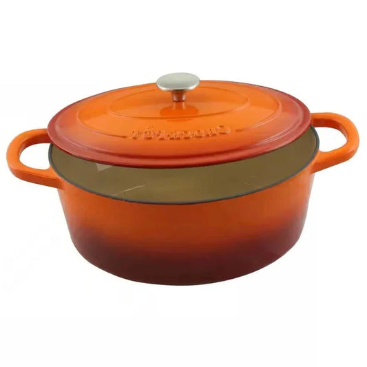 7-Quart Enameled Orange Sunburst Cast Iron Dutch Oven with Lid - Fluent Trends