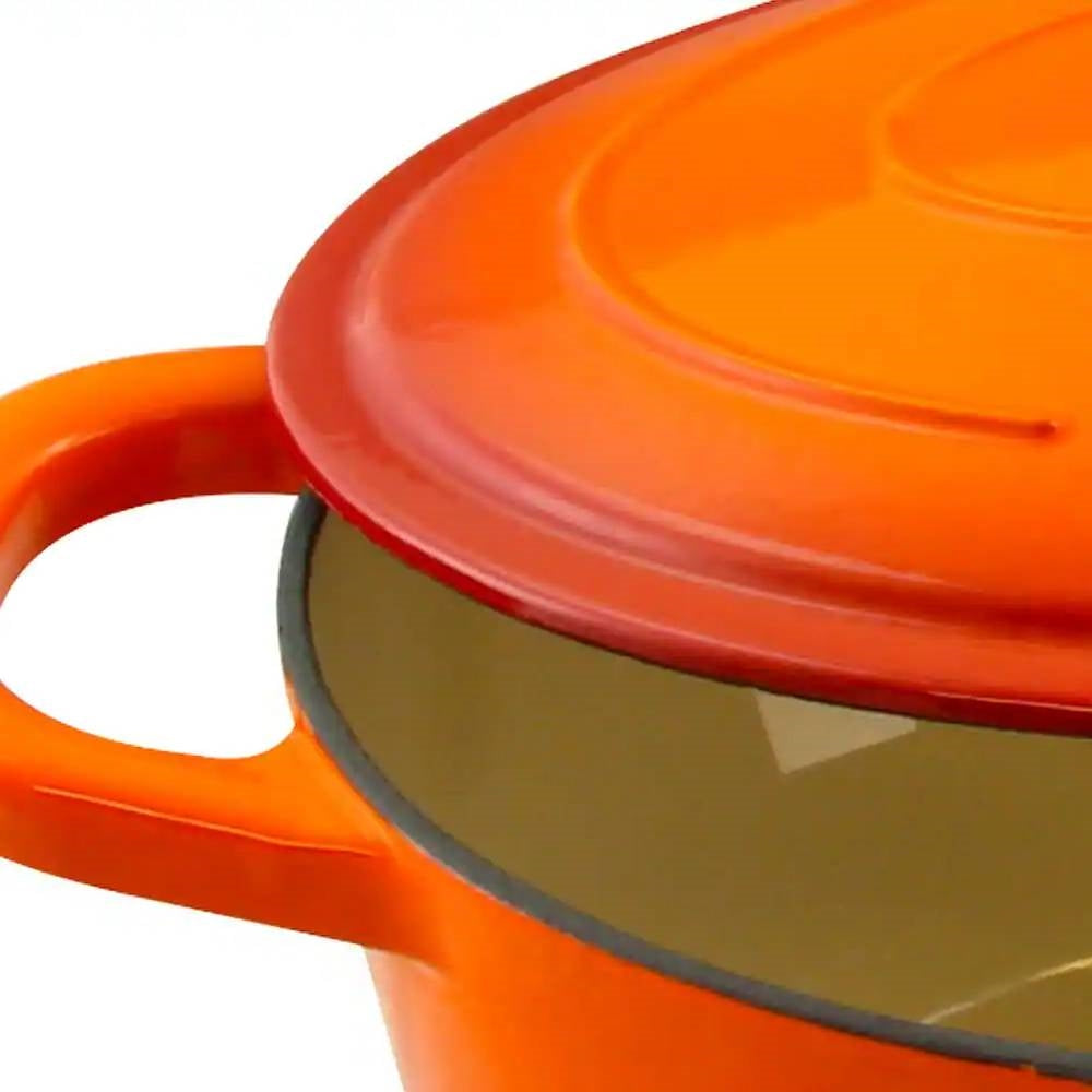 7-Quart Enameled Orange Sunburst Cast Iron Dutch Oven with Lid Melrose Home Design