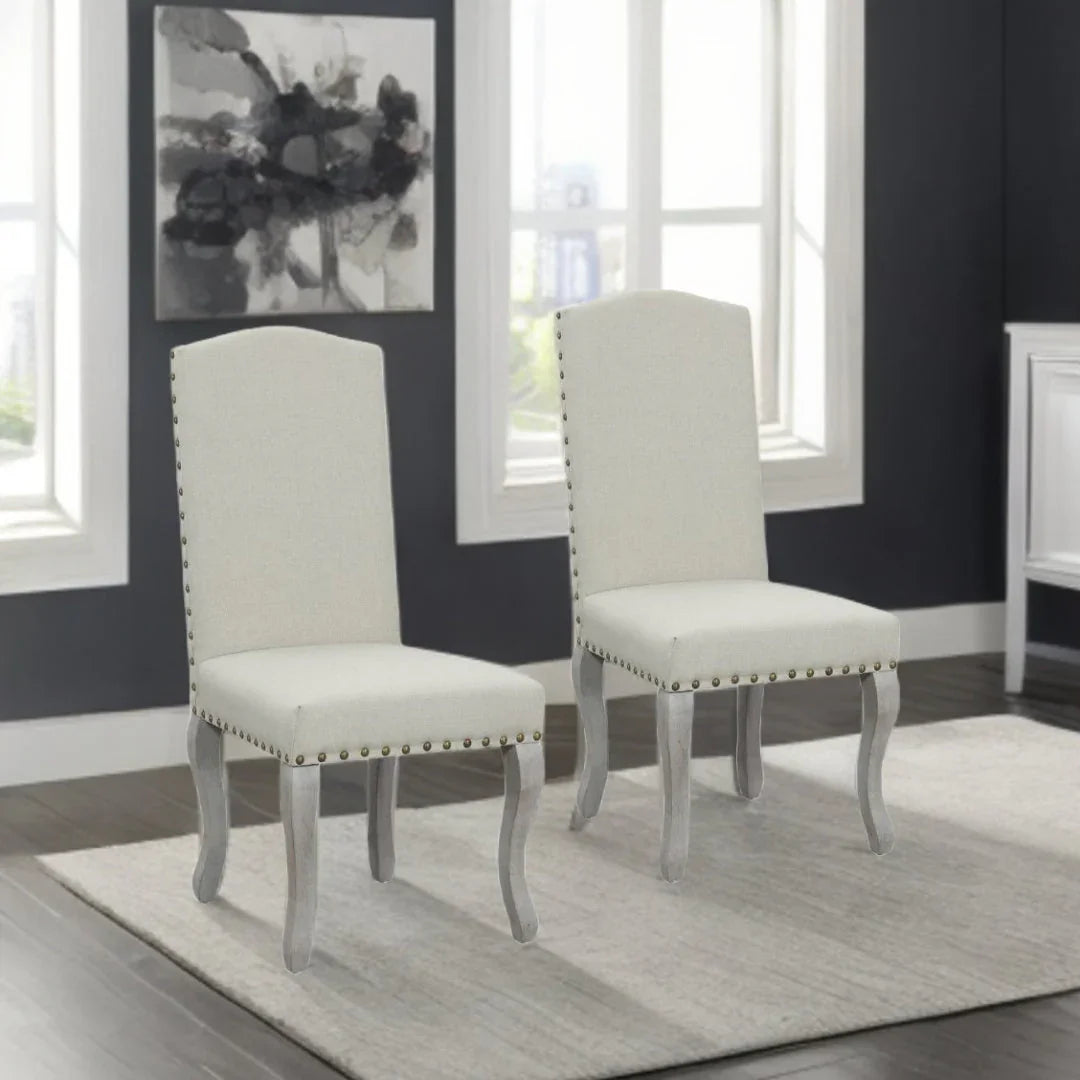 Set of Two Beige And Gray Upholstered Fabric Dining Parsons Chairs - Fluent Trends