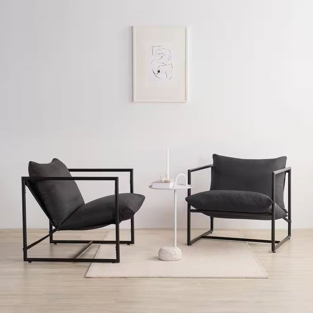 Modern Dark Grey Upholstered Accent Chair with Metal Frame Melrose Home Design