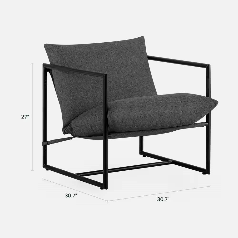 Modern Dark Grey Upholstered Accent Chair with Metal Frame - Fluent Trends