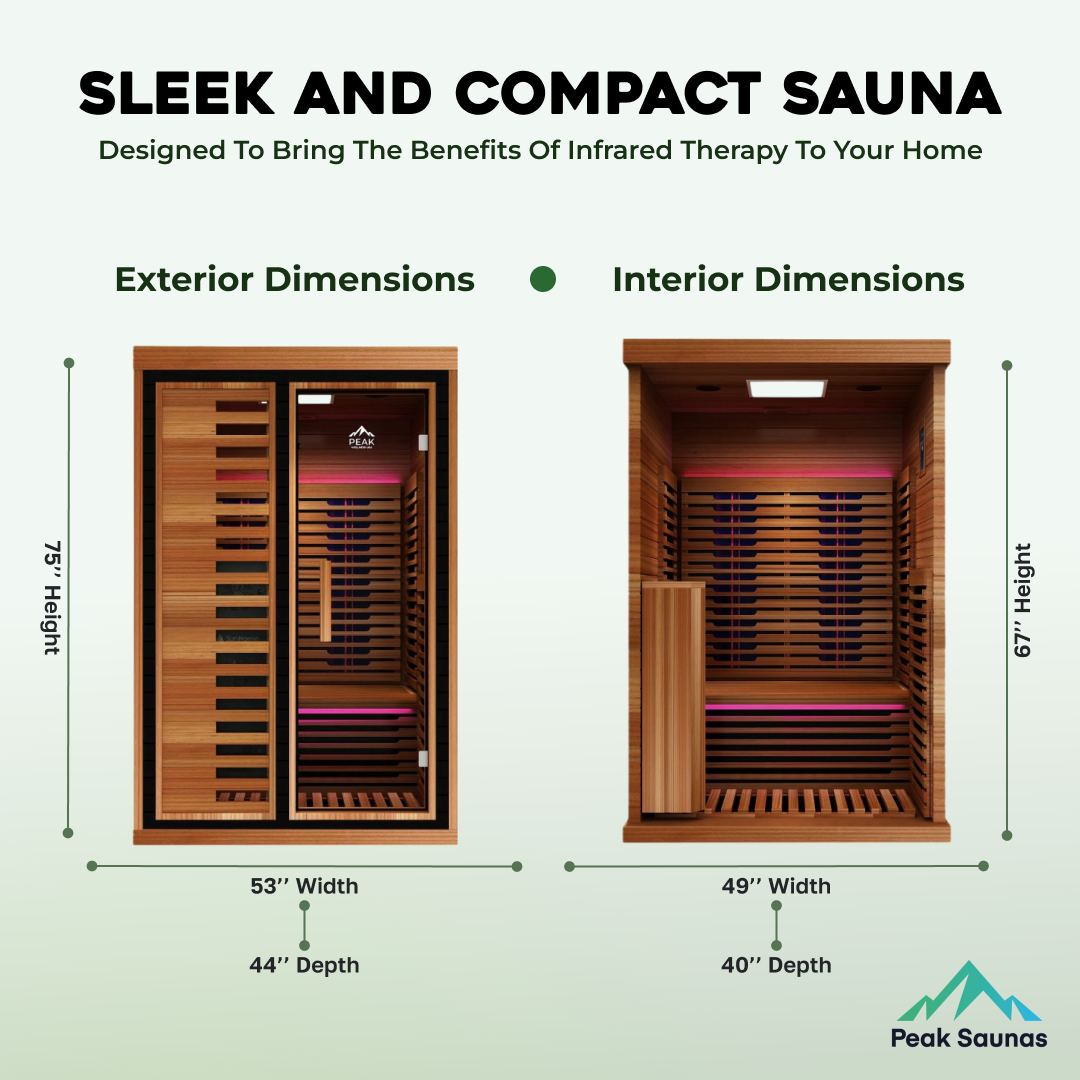 Peak Saunas Fuji 2-Person Full Spectrum Infrared Sauna with XL Medical-Grade Red Light Therapy & Smart WiFi App Control Peak Wellness USA