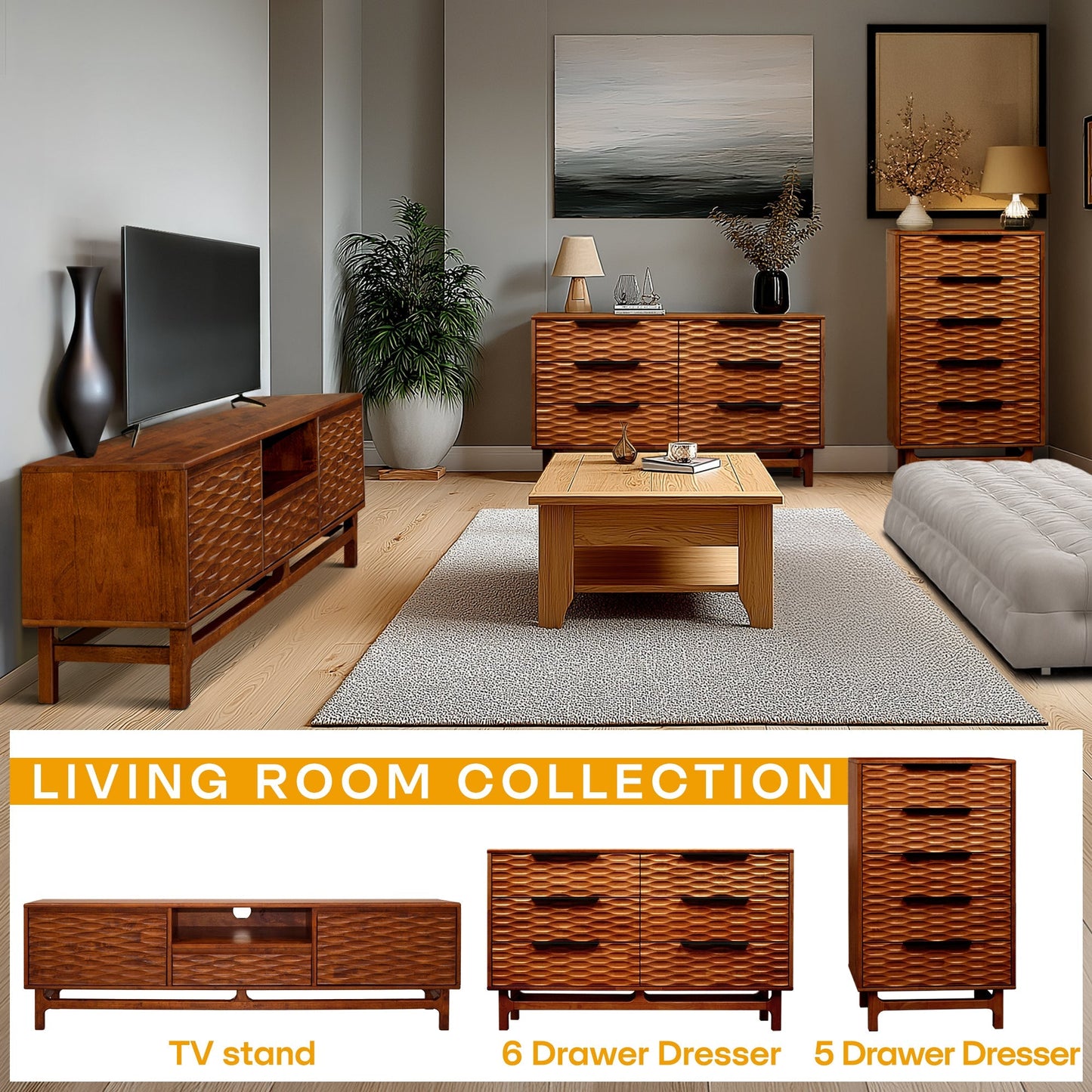 Acacia Elara Dresser with 6 Drawers Megsu