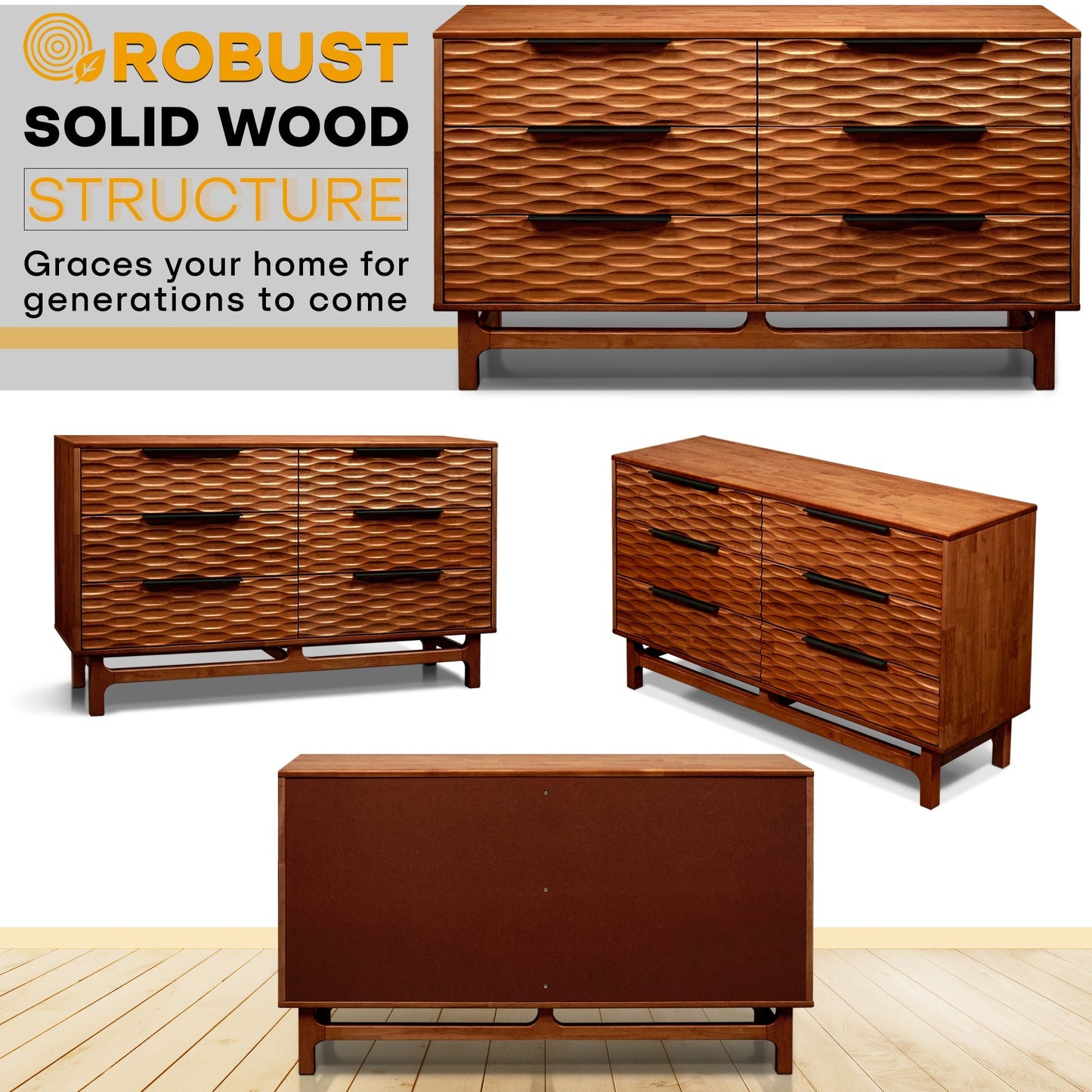 Acacia Elara Dresser with 6 Drawers Megsu