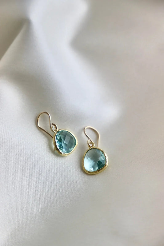 MEDIUM AQUAMARINE BEZEL EARRINGS - Fluent Trends Jewelry