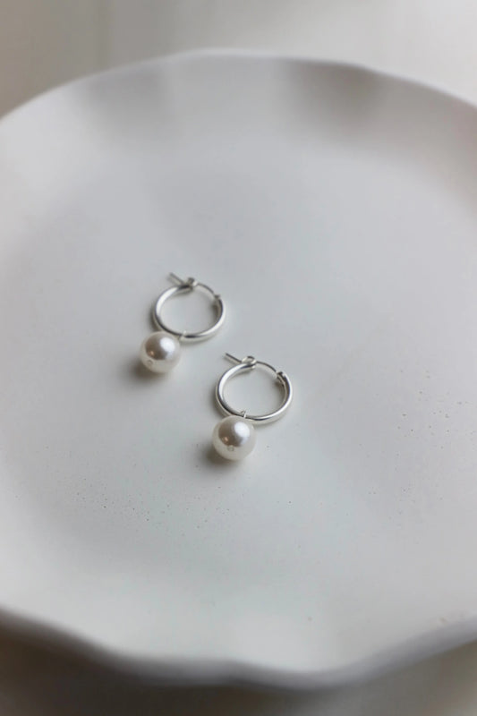 AUDREY PEARL HOOP EARRINGS-SILVER - Fluent Trends