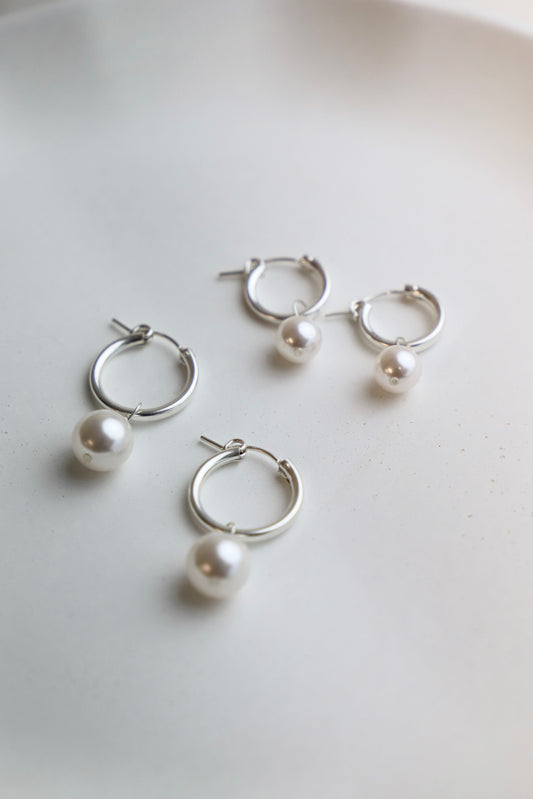 AUDREY PEARL HOOP EARRINGS-SILVER - Fluent Trends