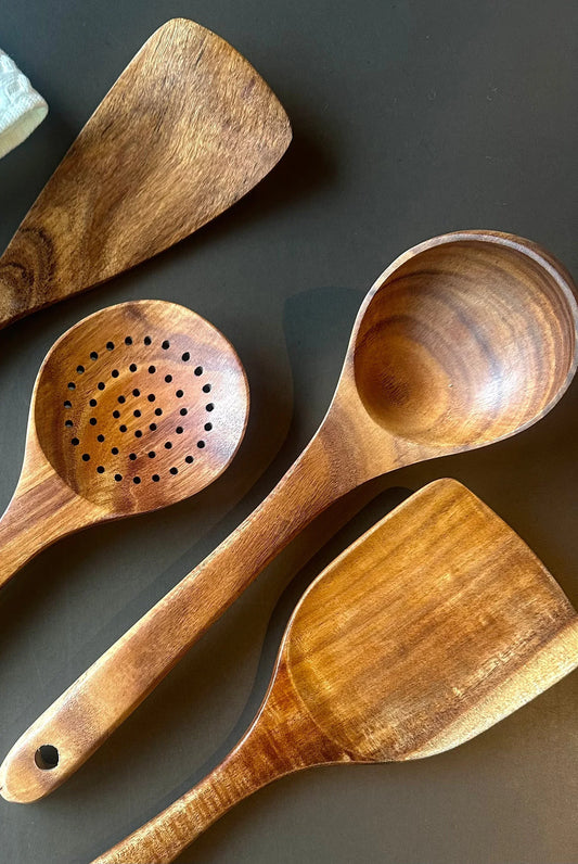Teak Wooden Utensils, Set of 4 - Fluent Trends