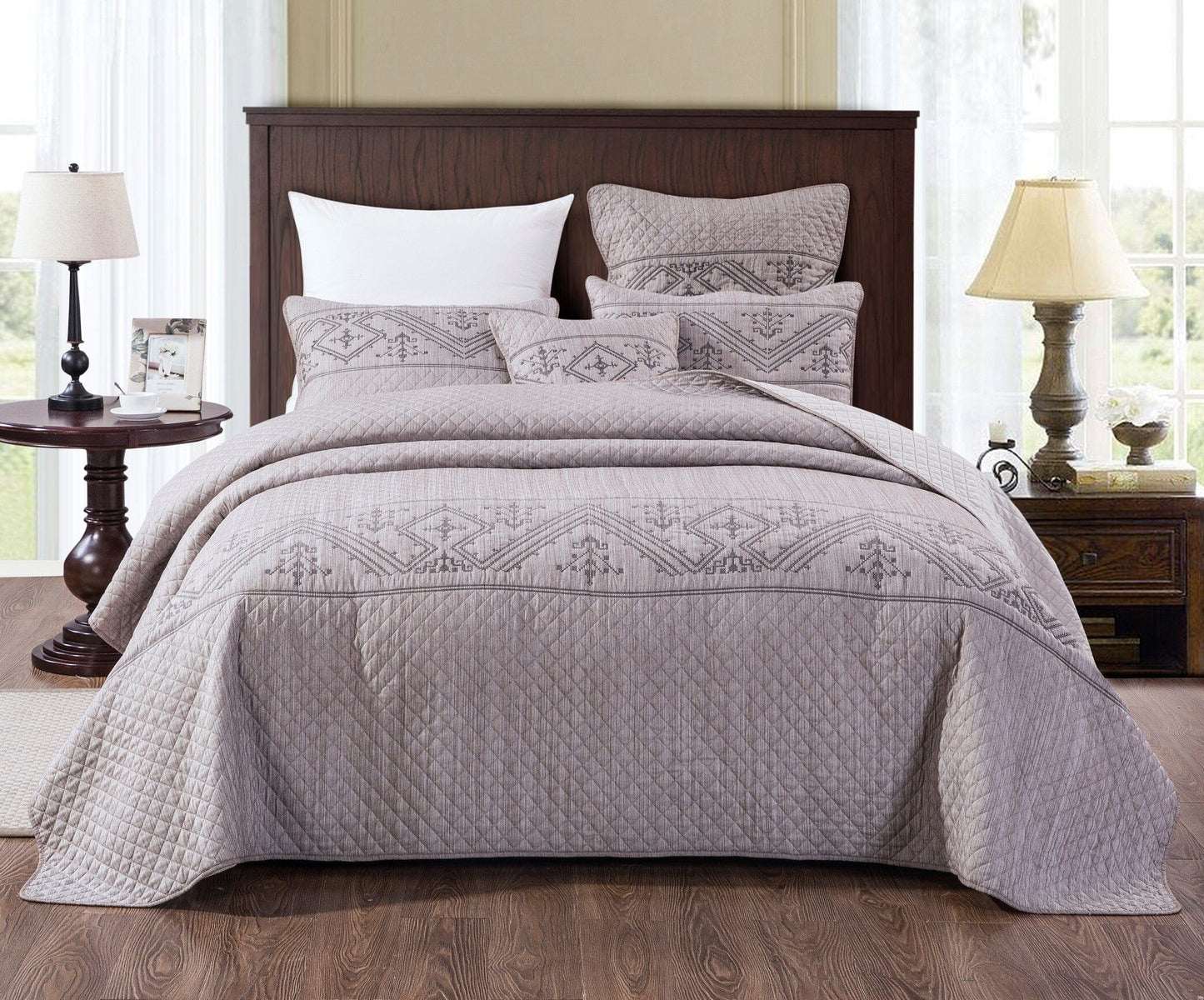 DaDa Bedding Whimsical Lavender Grey Cottage Soft Quilted Coverlet Bedspread Set (JHW866) DaDalogy Bedding Collection