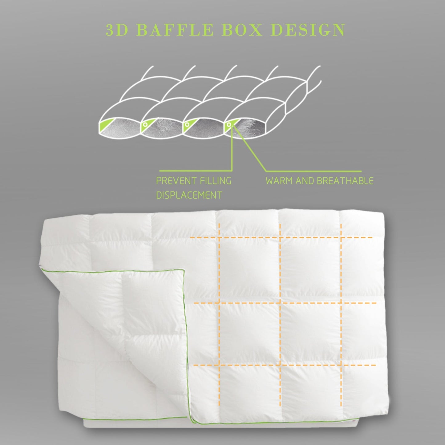 Kasentex Ultra Soft Green Piped Edge Warm Heavy Weights Down Comforter, White, Room Decor, Graduation Gifts Kasentex