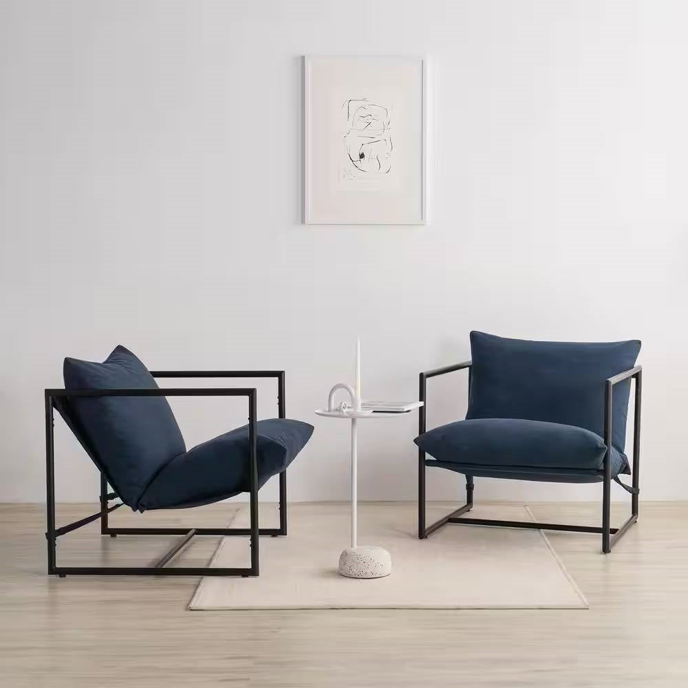 Modern Navy Blue Upholstered Accent Chair with Metal Frame Melrose Home Design
