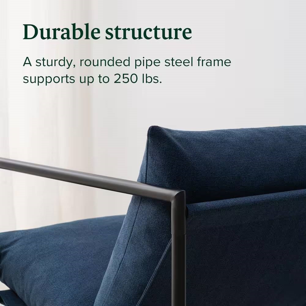 Modern Navy Blue Upholstered Accent Chair with Metal Frame - Fluent Trends