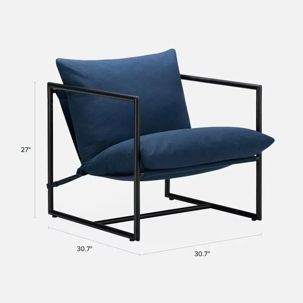 Modern Navy Blue Upholstered Accent Chair with Metal Frame - Fluent Trends
