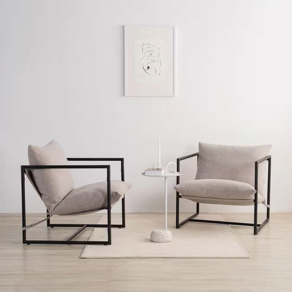 Modern Beige Grey Tan Oatmeal Upholstered Accent Chair with Metal Frame Melrose Home Design