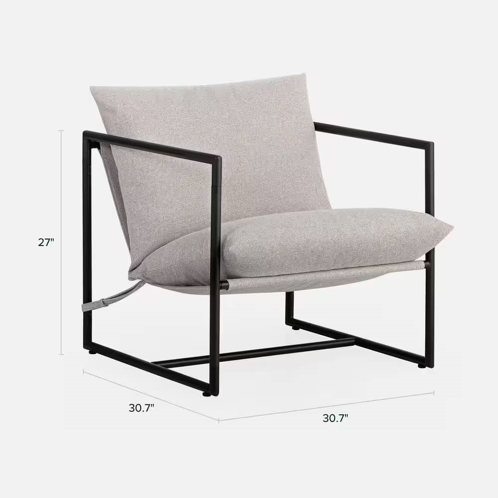 Modern Beige Grey Tan Oatmeal Upholstered Accent Chair with Metal Frame Melrose Home Design