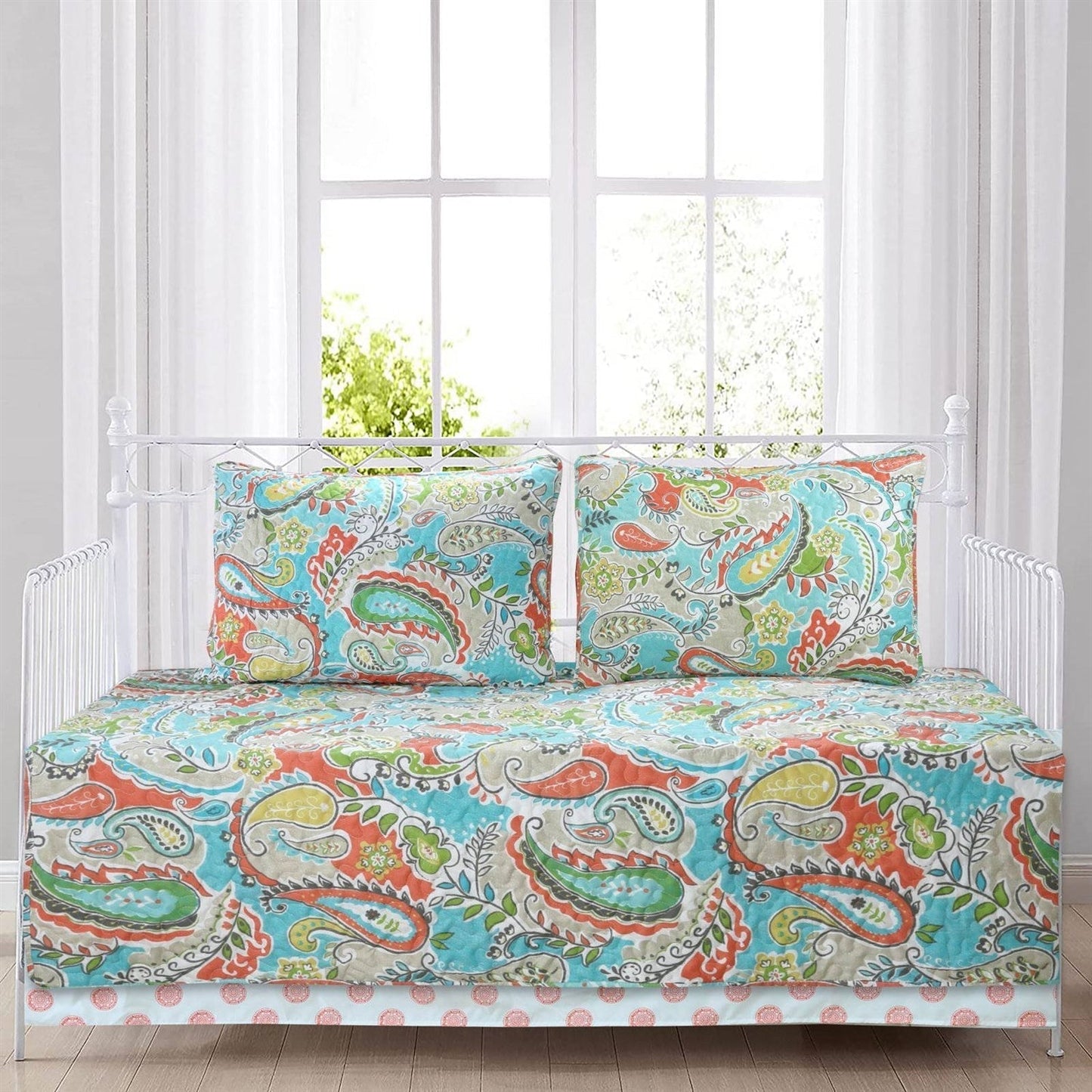 Aqua Paisley Floral 4 Piece Daybed Cover Set Melrose Home Design