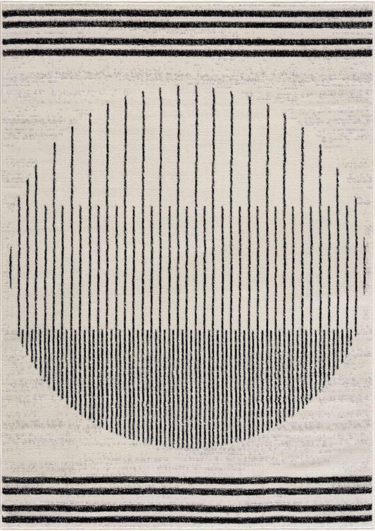 Angus Abstract Black & White Striped Area Rug - Modern Farmhouse Polypropylene, Non-Shedding, Hauteloom - Fluent Trends Rugs