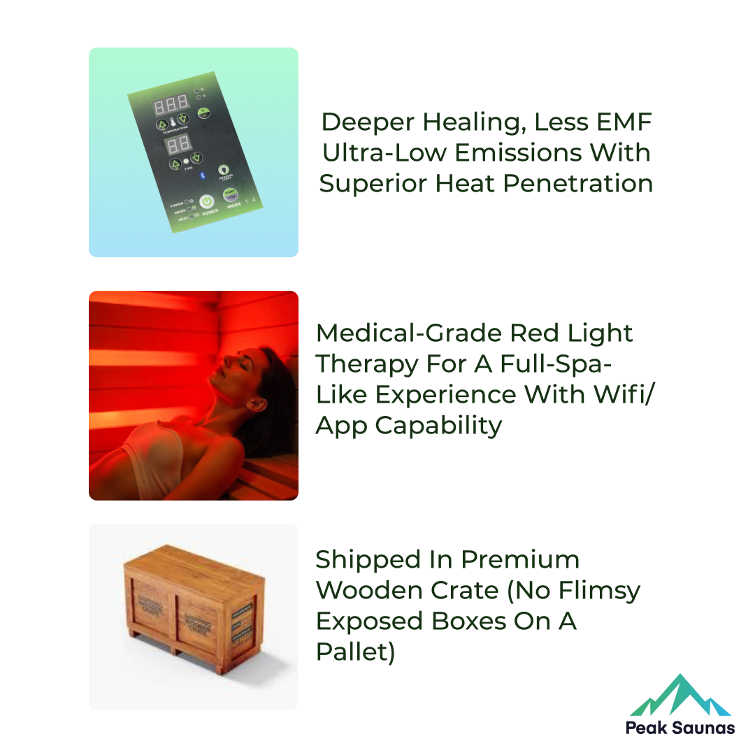 Peak Saunas Fuji 2-Person Full Spectrum Infrared Sauna with XL Medical-Grade Red Light Therapy & Smart WiFi App Control Peak Wellness USA