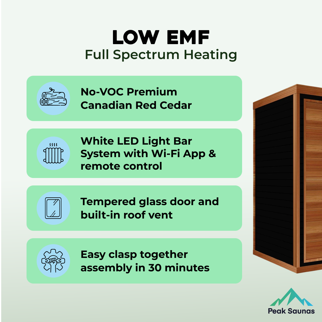 Peak Saunas Fuji 2-Person Full Spectrum Infrared Sauna with XL Medical-Grade Red Light Therapy & Smart WiFi App Control Peak Wellness USA