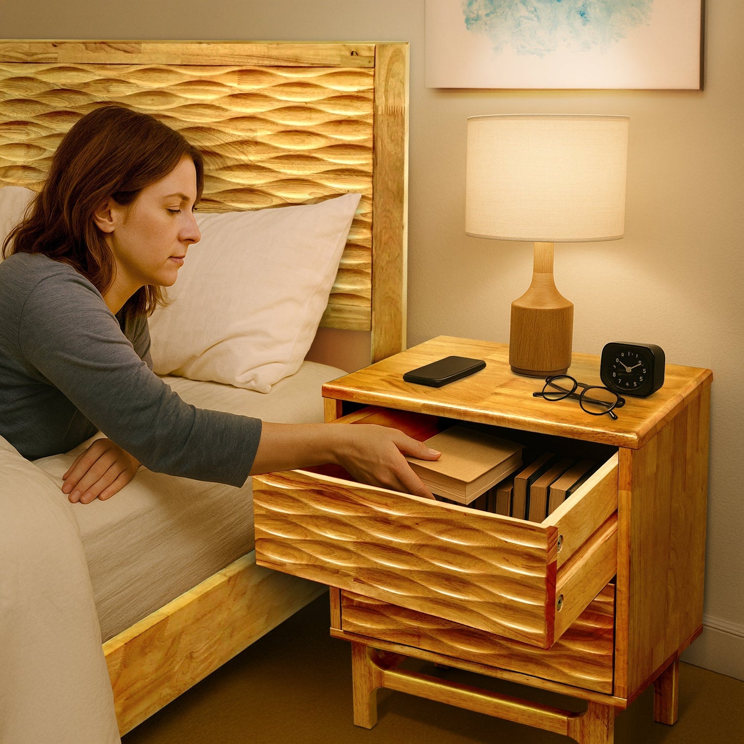 Acacia Elara Nightstand with 2 Drawers Megsu