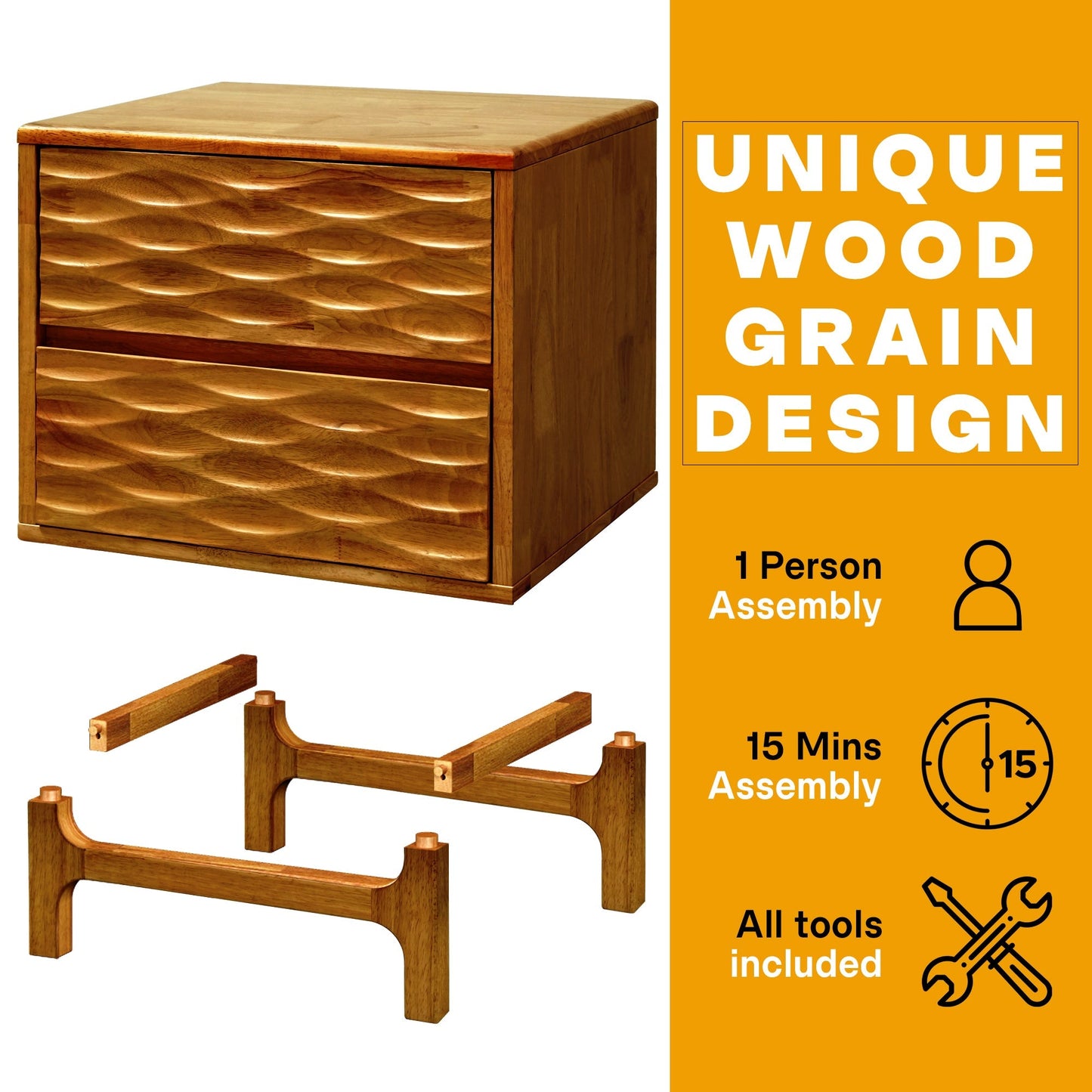 Acacia Elara Nightstand with 2 Drawers Megsu