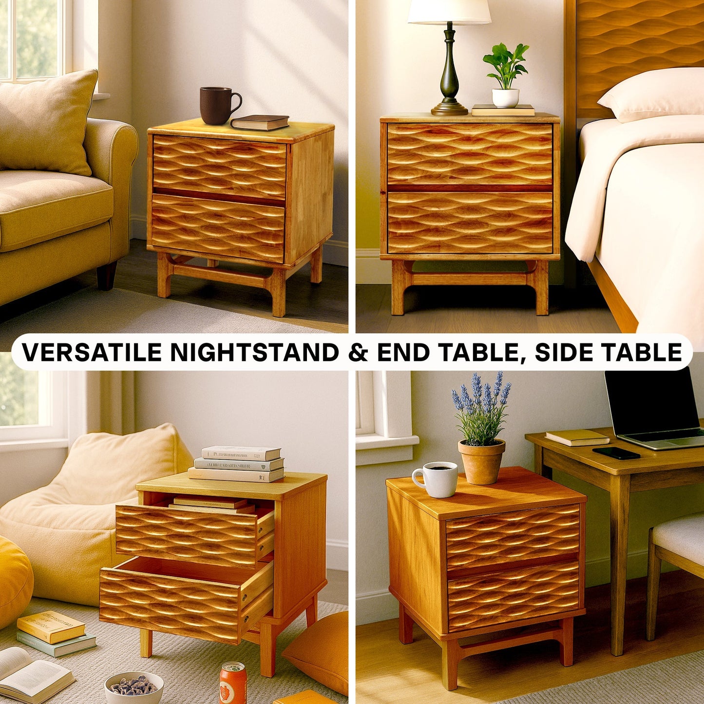 Acacia Elara Nightstand with 2 Drawers Megsu