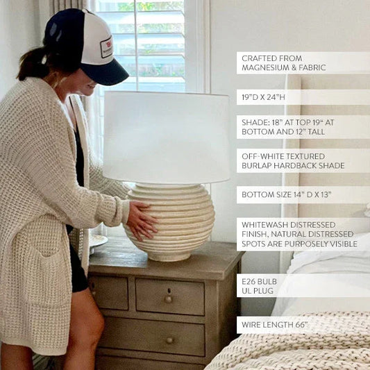 Weathered Cream Round Table Lamp - Fluent Trends
