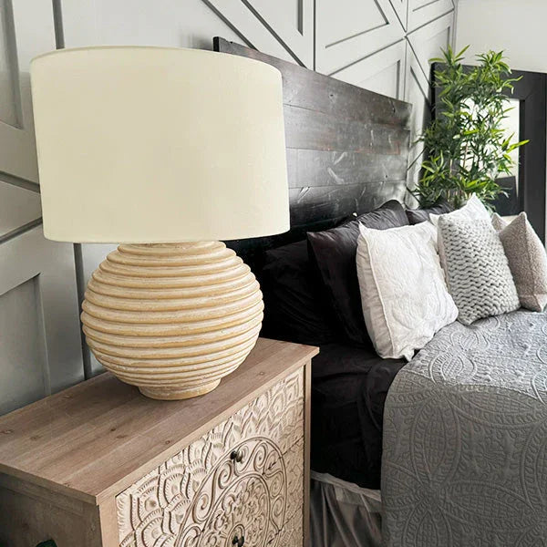 Weathered Cream Round Table Lamp - Fluent Trends