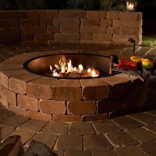 48-in Outdoor Round Concrete Block Stone Fire Pit Kit with Cooking Grill Grate - Fluent Trends