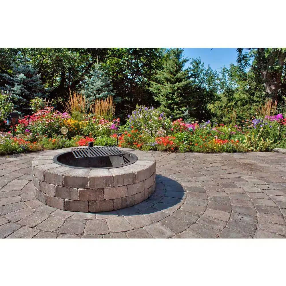 48-in Outdoor Round Concrete Block Stone Fire Pit Kit with Cooking Grill Grate - Fluent Trends