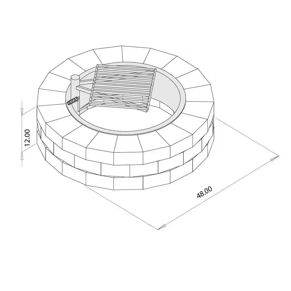 48-in Outdoor Round Concrete Block Stone Fire Pit Kit with Cooking Grill Grate - Fluent Trends