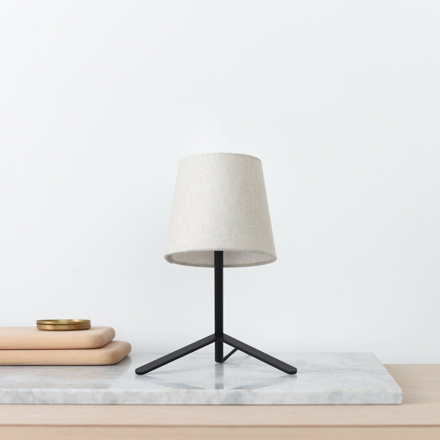 Tokyo I Table Lamp: Solid Brass or Recycled Steel with Unbleached Cotton Shade - Fluent Trends