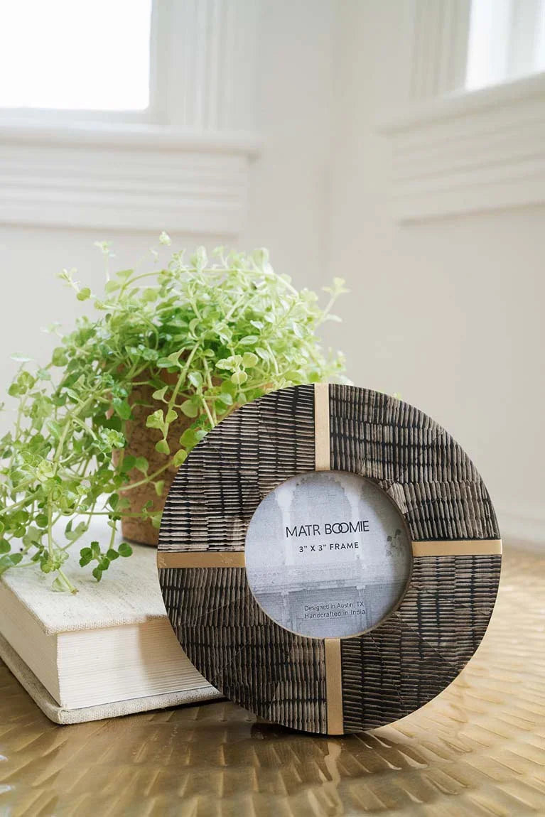 Kerala 3x3 Picture Frame - Carved Horn, Brass Inlay - Fluent Trends