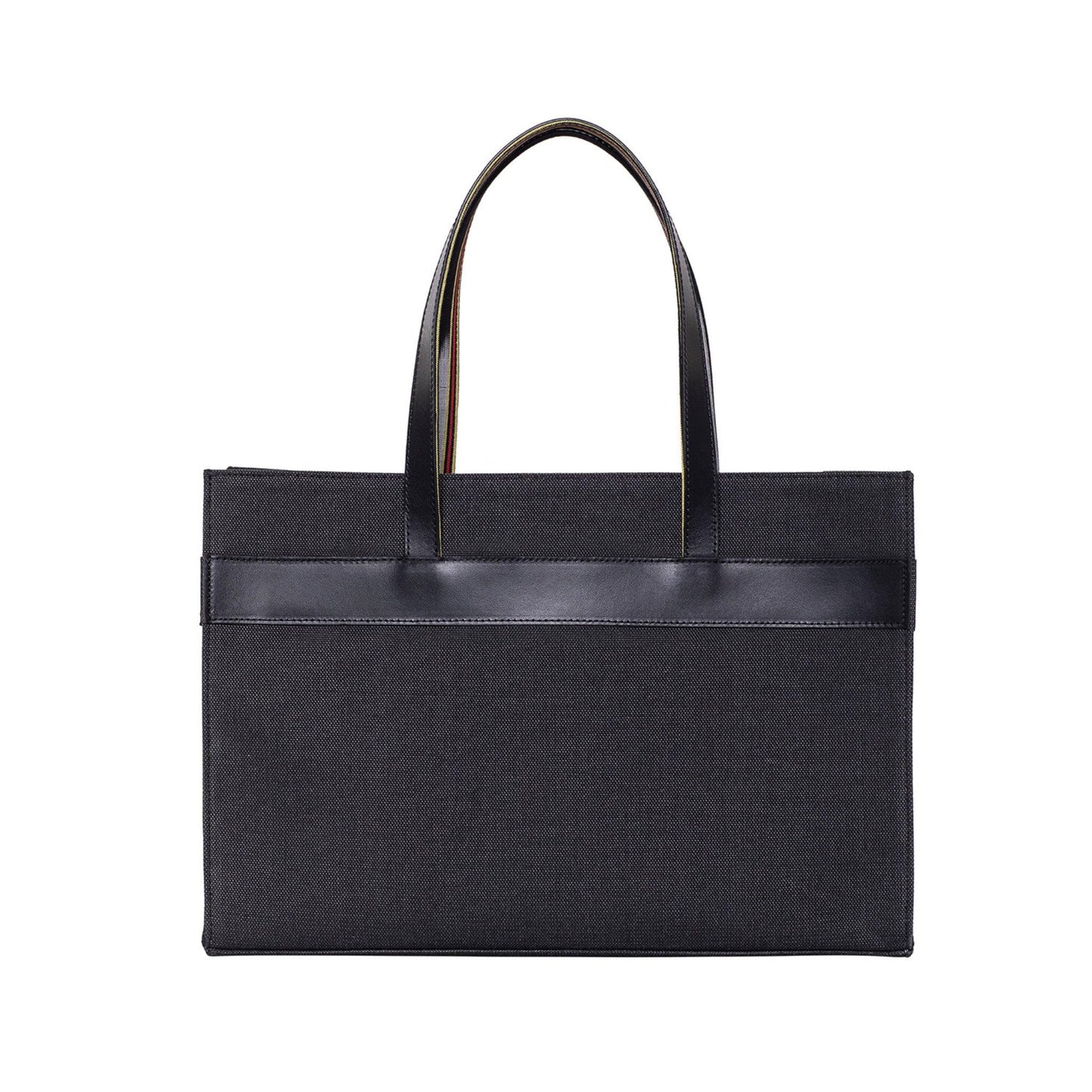 Black Leather & Canvas Tote Bag with Pockets - Fluent Trends