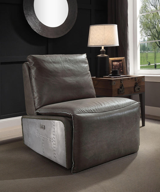 Metier Gray Top Grain Leather & Aluminum Power Motion Recliner - Fluent Trends