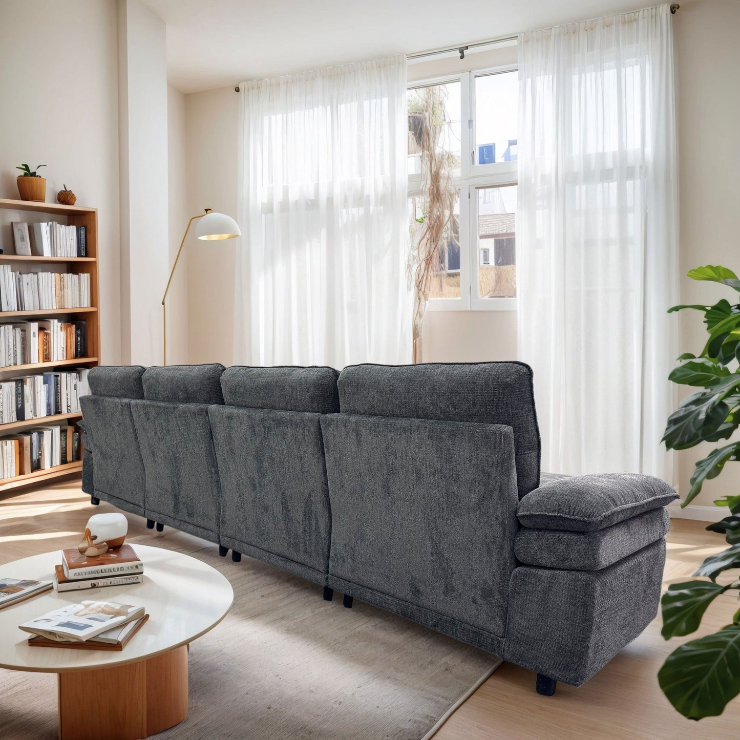 141'' Wide Modern U-shaped Sectional Sofa with high back cushion,6-seat Upholstered Dark Grey Streamdale Furniture