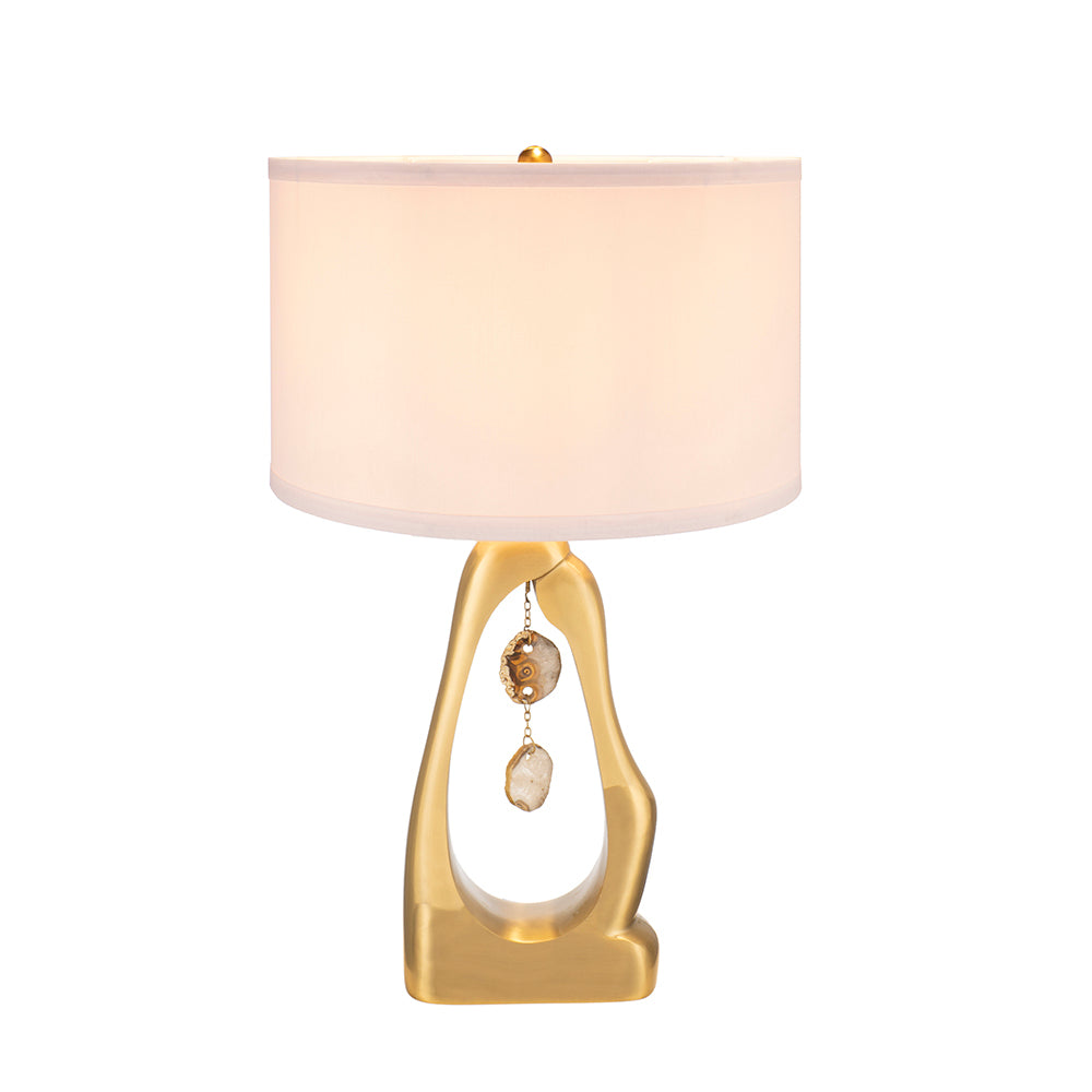 Modern Gold Geode Table Lamp with White Drum Shade & Agate Accents, 27.5" H - Fluent Trends - Fluent Trends