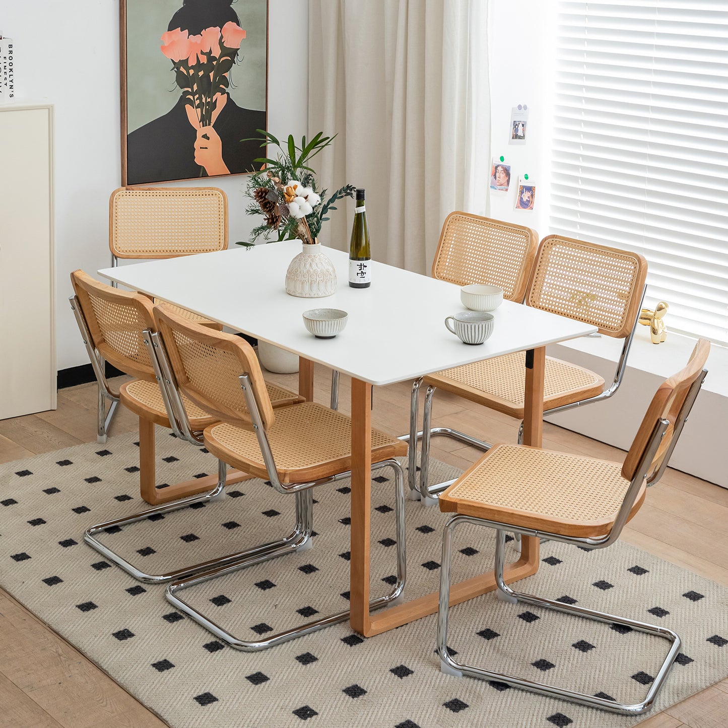 Modern-Mid Century Dining-Kitchen Chairs |Set of 2 | Velvet Rattan | Chrome Legs - Fluent Trends