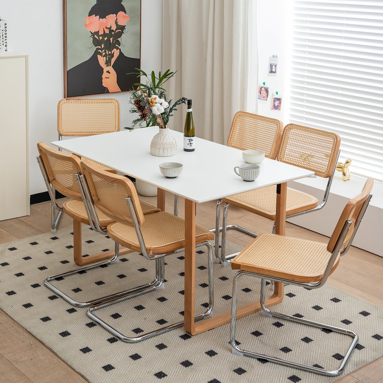 Modern-Mid Century Dining-Kitchen Chairs |Set of 2 | Velvet Rattan | Chrome Legs - Fluent Trends