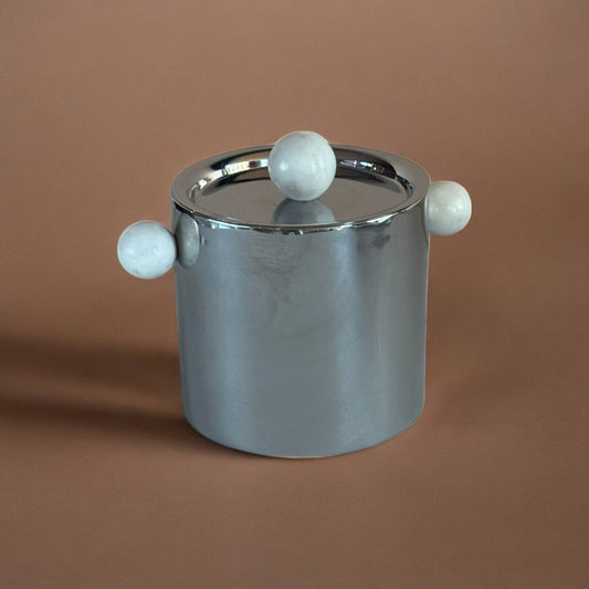Elegant Kora Ice Bucket by MESO - Stainless Steel & Marble Barware for Sophisticated Entertaining