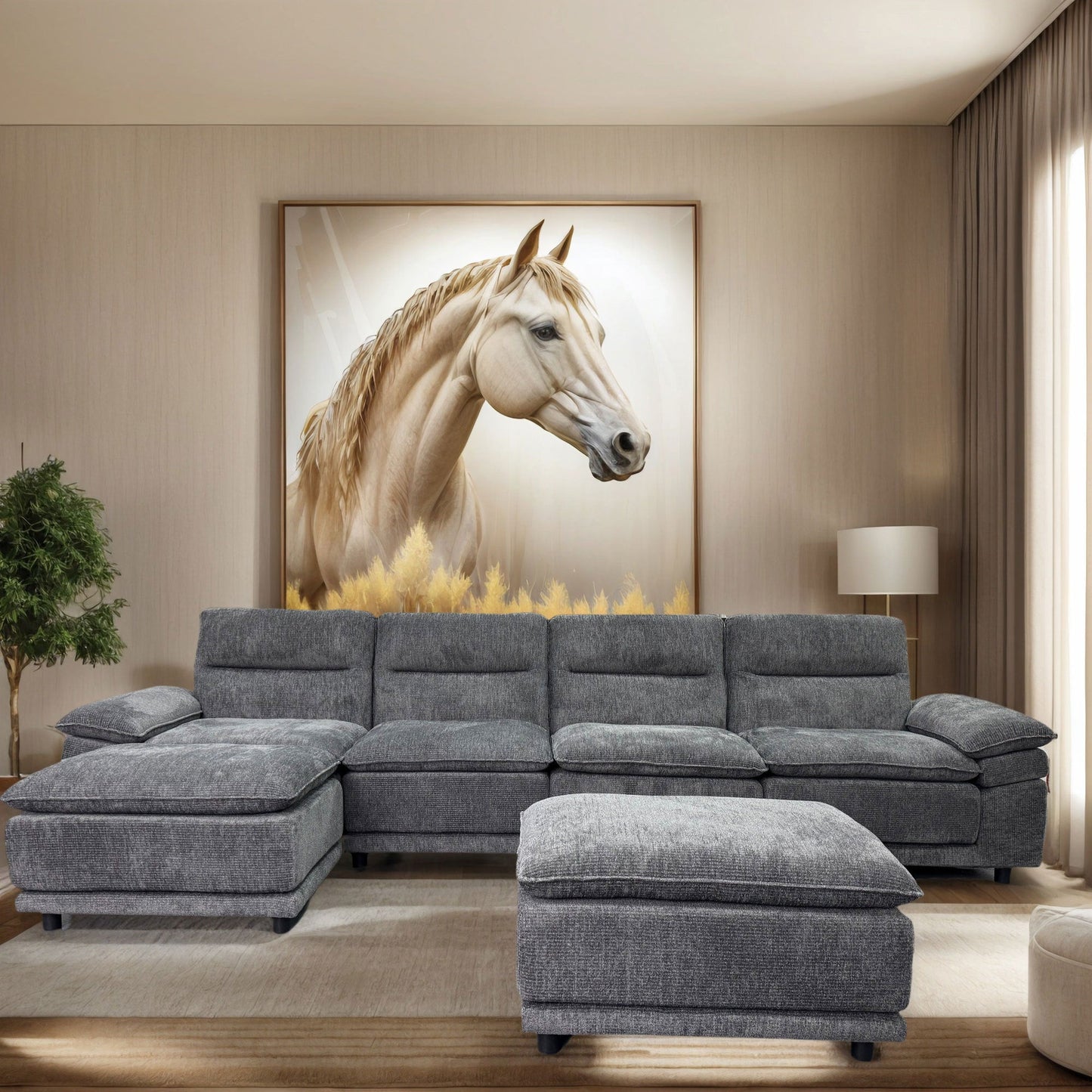 141'' Wide Modern U-shaped Sectional Sofa with high back cushion,6-seat Upholstered Dark Grey Streamdale Furniture