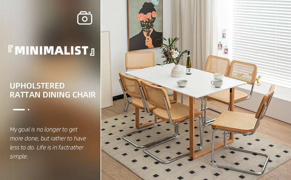 Modern-Mid Century Dining-Kitchen Chairs |Set of 2 | Velvet Rattan | Chrome Legs - Fluent Trends