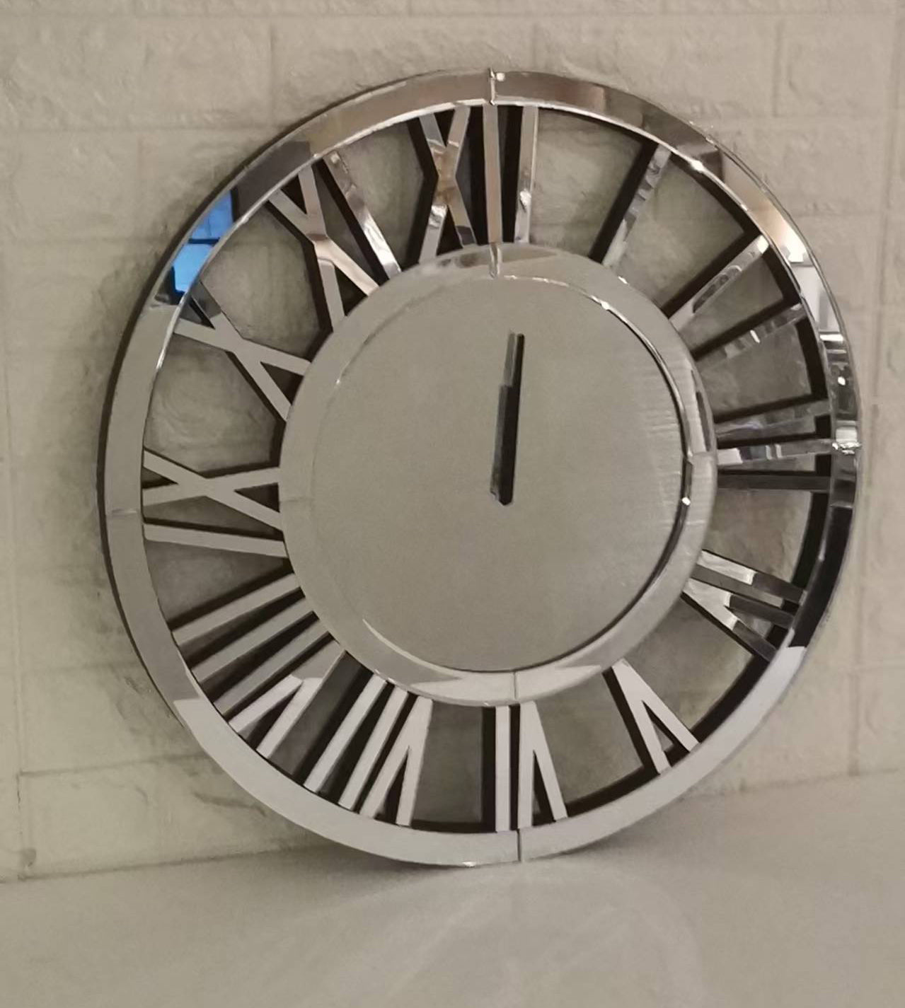 24' Large Wall Clock Decorative, Mirrored Wall Clock for Living Room Decor, Big Silver Modern Wall Clocks Decor, Hour and Minute Hand, Battery Operated