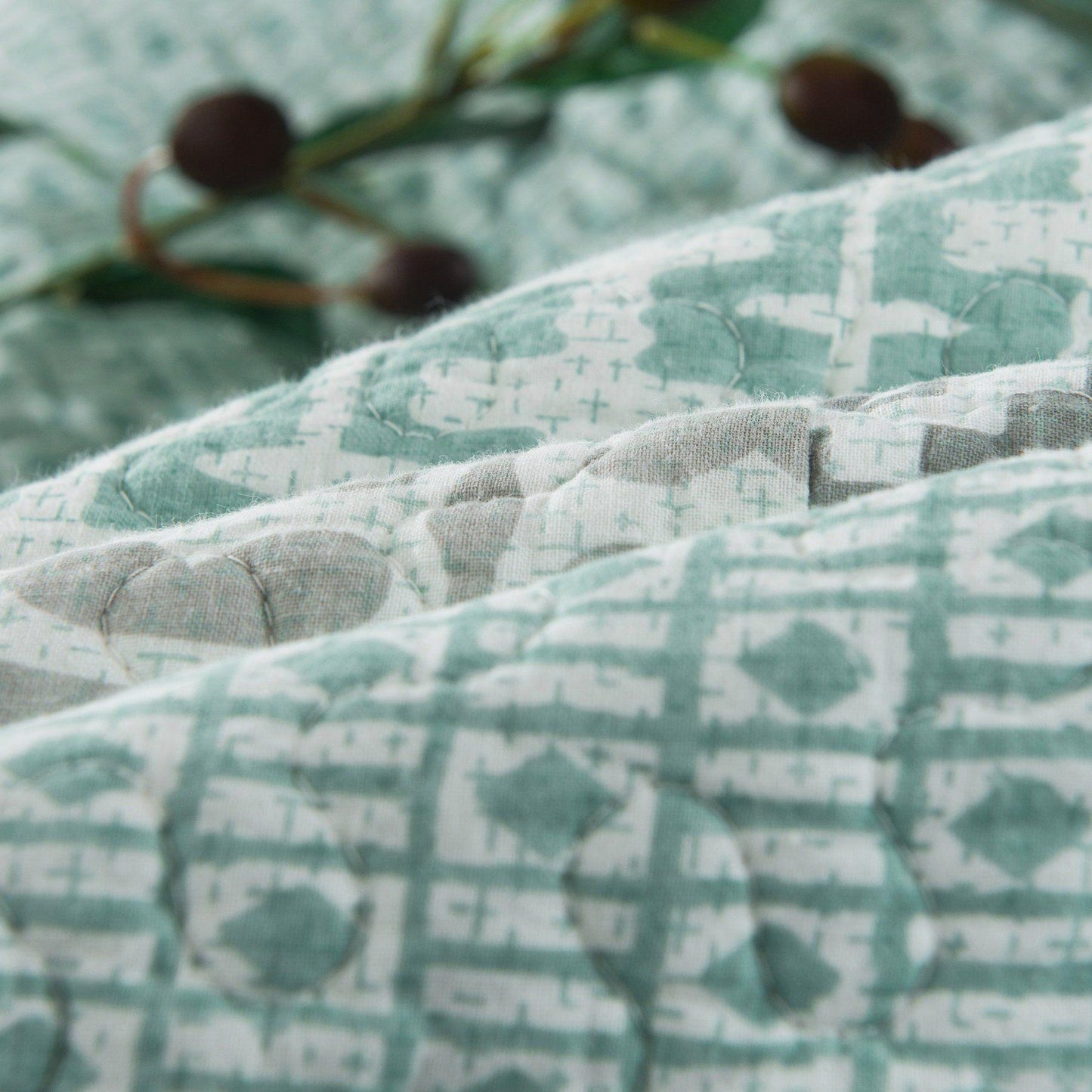 DaDa Bedding Contemporary Mint Green Grey Geometric Cotton Quilted Bedspread Set DaDalogy Bedding Collection