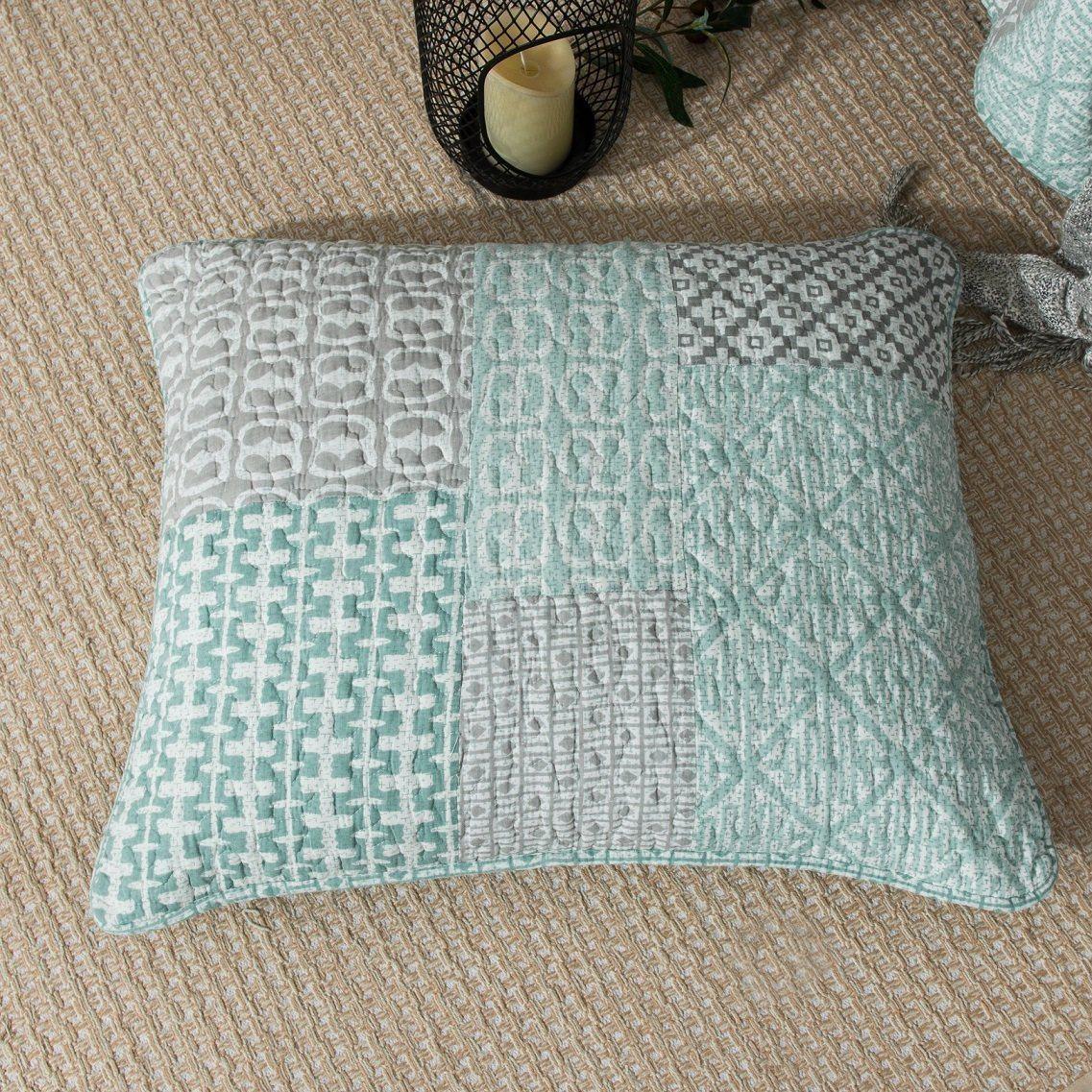 DaDa Bedding Contemporary Mint Green Grey Geometric Cotton Quilted Bedspread Set - Fluent Trends